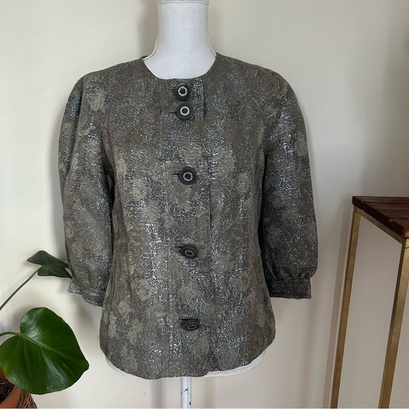 Tory Burch Metallic Button Down Jacket in Taupe sz 6 - Picture 1 of 3